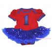Red Baby Bodysuit Bling Royal Blue Sequins Pettiskirt & 1st Sparkle Royal Blue Birthday Number Print JS4533
